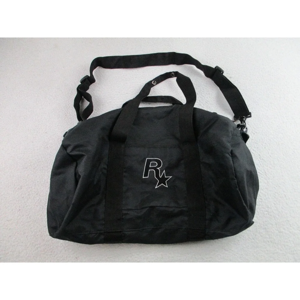 Rockstar Games Duffel Bag Black‎ Ripstop Shoulder Strap Yellow Lining R* Logo